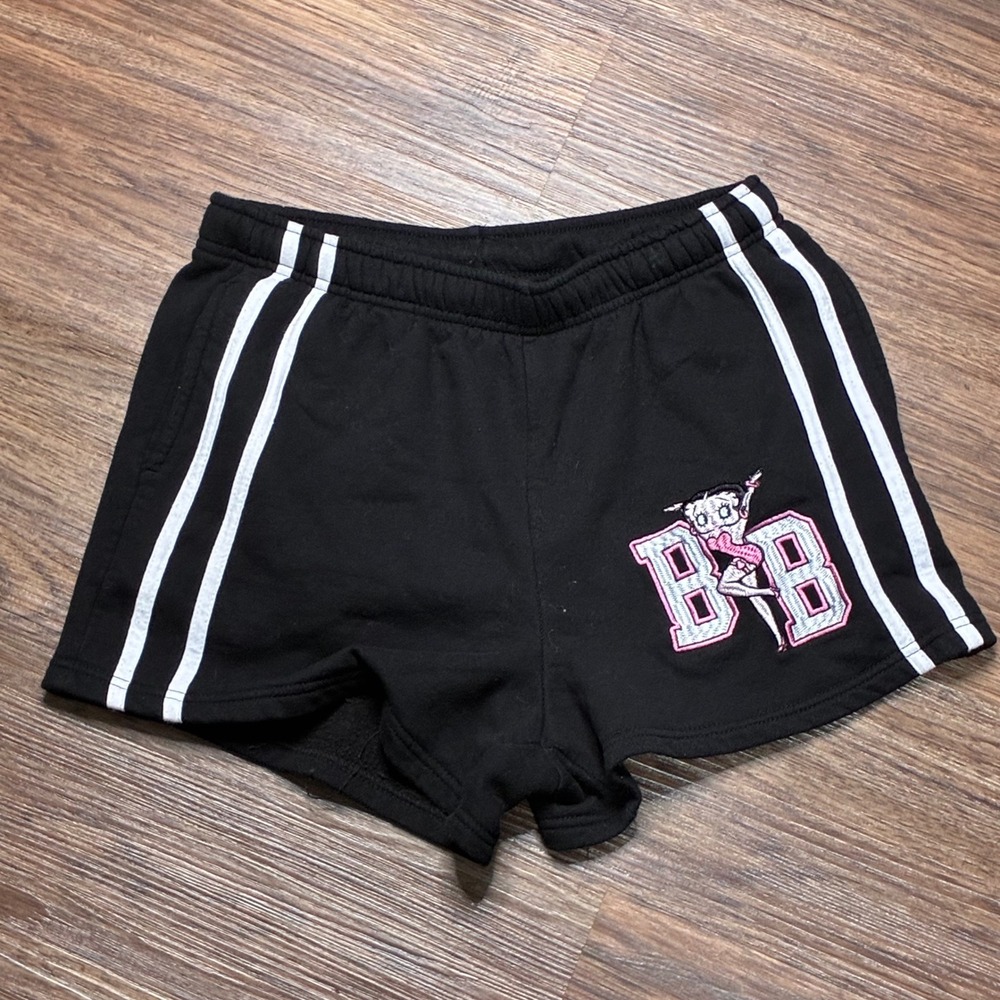 Betty Boop Fleischer Studios Women Black Athletic Shorts Size S 4-6 Embroidered